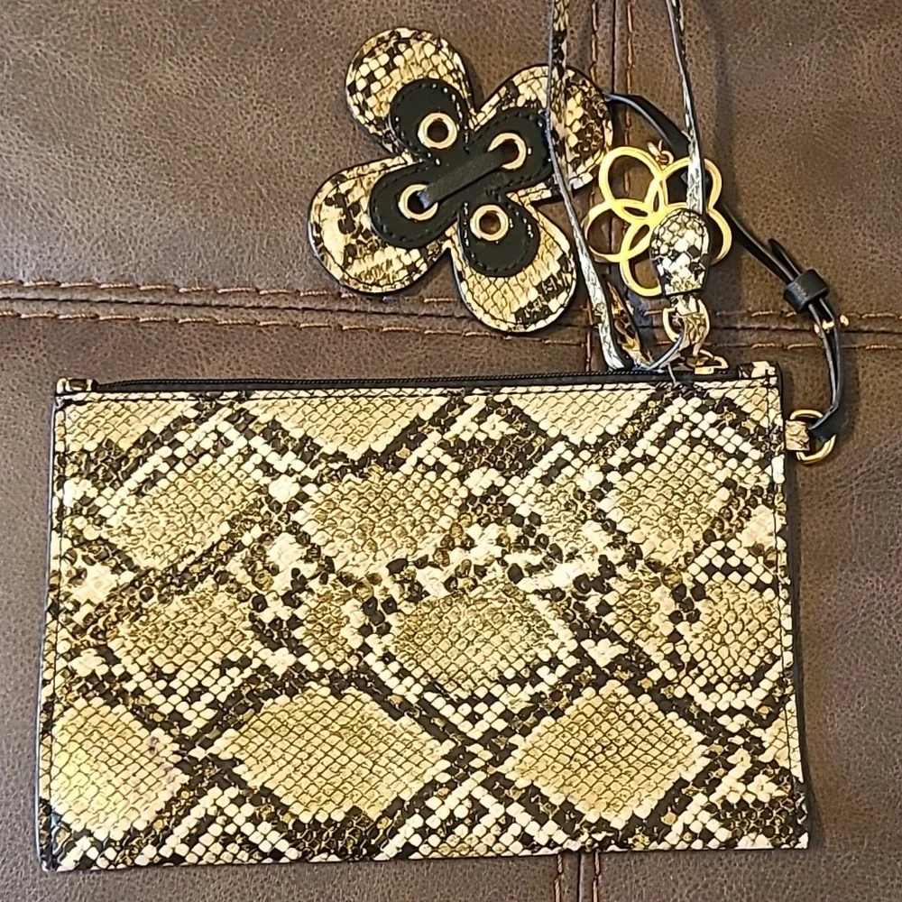 Lauren Ralph Lauren Polo Faux Reptile Wristlet Wallet Flower Dangles Designer